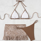 Red Wind Sexy Leopard Print Swimsuit Women Small Chest Banded Bikini Split Three Piece Set Vacation Swimwear Twingo