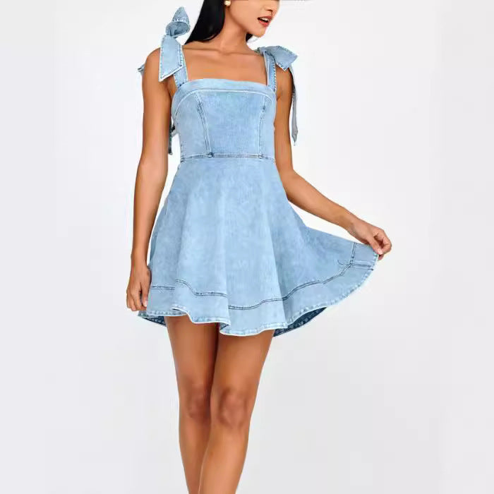 Spring Summer Office Suspenders Denim Women Dress YooYoung
