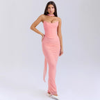 Blue Strapless Short Top High Waist Sheath Pencil Slim Fit Skirt Two Piece Set Women XINXI