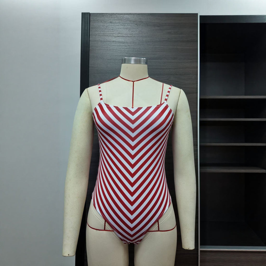 Printed Slim One Piece Swimsuit Women Sexy Stripes Swimsuit Micoo