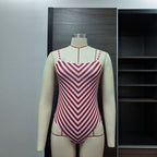 Printed Slim One Piece Swimsuit Women Sexy Stripes Swimsuit Micoo