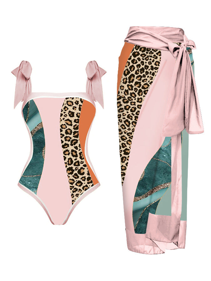 Traje de baño de gasa con estampado multicolor, traje de baño de una pieza con protección solar