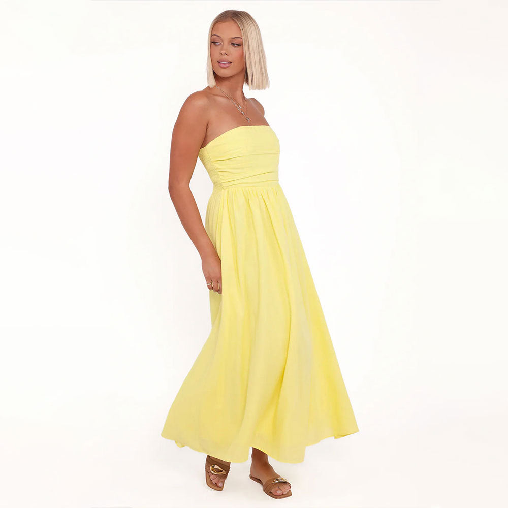 Women Tube Top Dress Summer Yellow Small Sleeveless Elegant Elegant Sexy Dress Yiskiss