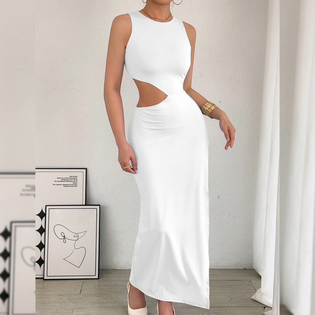 Arrival Maxi Dress Women Sleeveless Hollow Out Cutout Slit Maxi Dress Iyasen