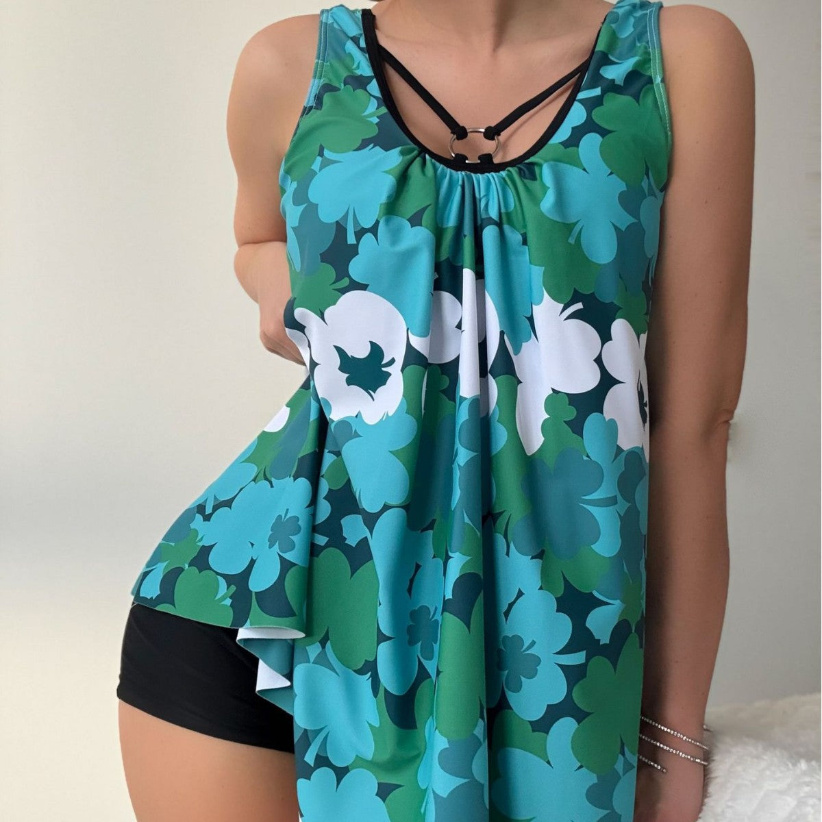 Traje de baño de dos piezas con estampado floral para mujer