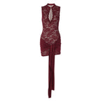 Women Clothing Lace Stitching Sleeveless Sexy Ribbon Slim Sheath Dress LEKINS