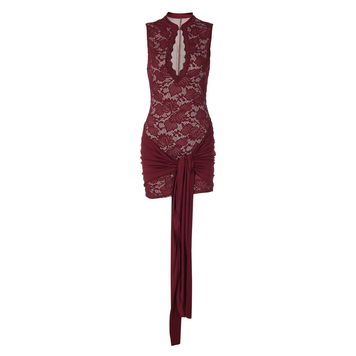 Women Clothing Lace Stitching Sleeveless Sexy Ribbon Slim Sheath Dress LEKINS