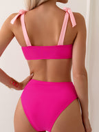 Traje de baño para mujer, bikini de cintura alta con tirantes y colores a juego.