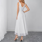 Dignified Goddess Mesh Camisole Dress Sexy V neck Backless Waist Trimming Slimming Dress SUNSHINE