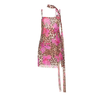 Summer Women Sexy Waist Trimming Suspender Leopard Print Dress Women