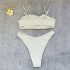 Tube Top with Diamond Solid Color Low Waist Bikini Sexy Split Swimsuit Bikini Thunder