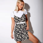 Ladies Dress V neck Printed Outerwear Suspender Dress Cami Dress Zemy