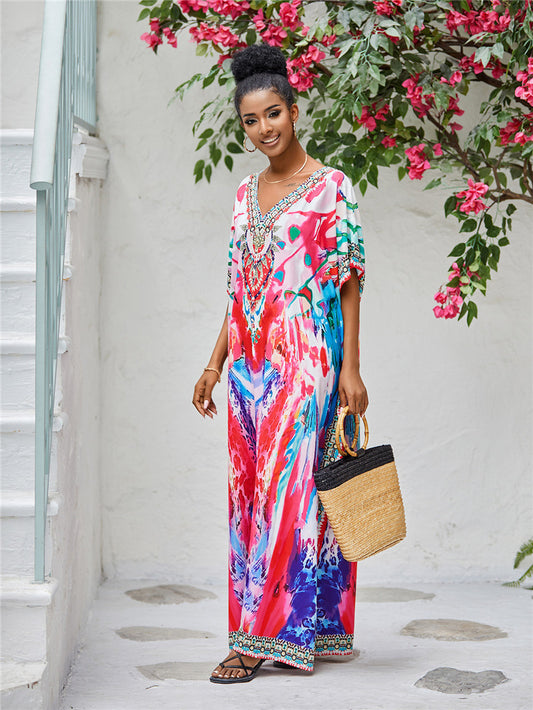 Positioning Printing Beach Blouse Robe Vacation Sun Protection Shirt Seaside Beach Cover Up