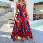 Women Clothing Spring Summer Elegant Vacation Bohemian Printed Dress CKK