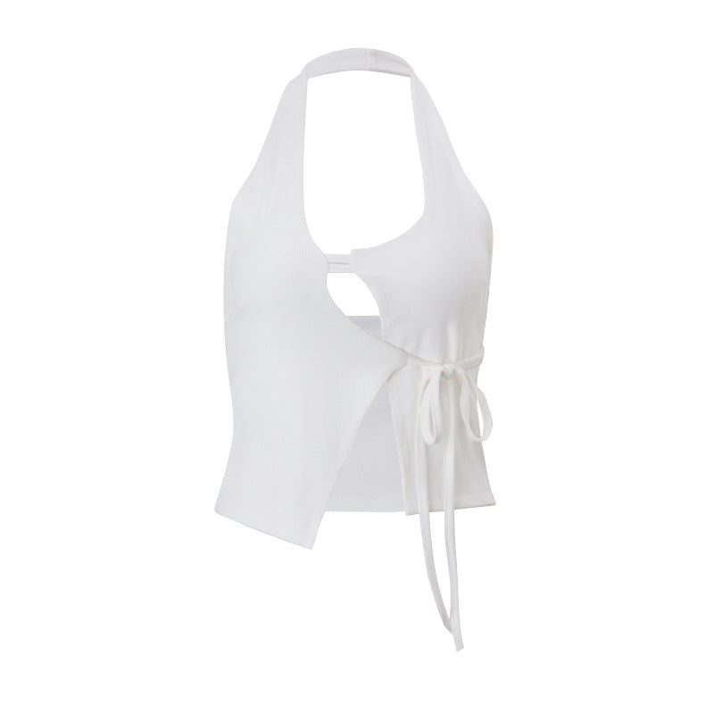 Women Clothing Summer Sexy Backless Lace up Cardigan Halter Design Vest Top for Women