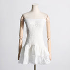Spring Sexy Sexy Elastic Waist Tube Top Embroidered Ruffled Short Dress for Women BOCAS