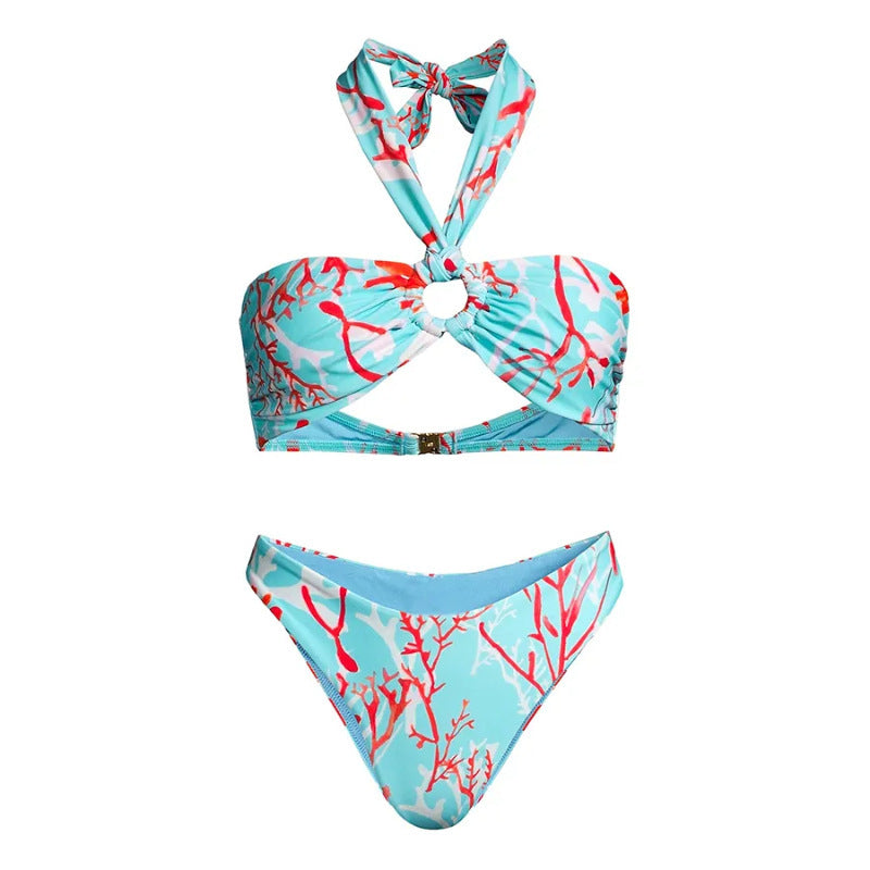 Traje de baño de bikini de tres piezas dividido para mujer, traje de baño ajustado y adelgazante de gasa