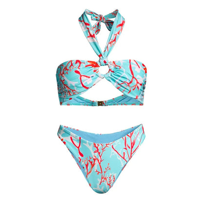 Traje de baño de bikini de tres piezas dividido para mujer, traje de baño ajustado y adelgazante de gasa