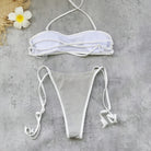 Halter Strap Solid Color Tube Top Low Waist Bikini Sexy Backless Briefs Split Swimsuit Women Thunder