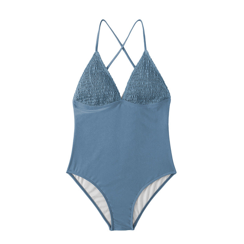 Traje de baño de una pieza ajustado, estilo playa, con escote en V, copa triangular y color liso