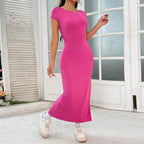 Women Clothing Spring Summer Slim Fit Sexy Backless Sheath Split Sleeveless Dress