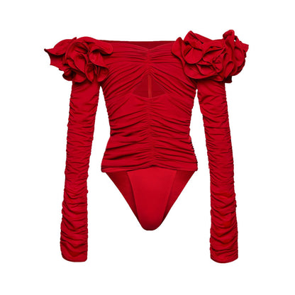 Long-Sleeved Red Swimsuit