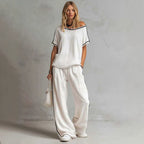 Spring Summer Two Piece Sets Striped Knitted Short Sleeve Contrast Color Women Supply 2026 Casual Two Piece Sets Rogan