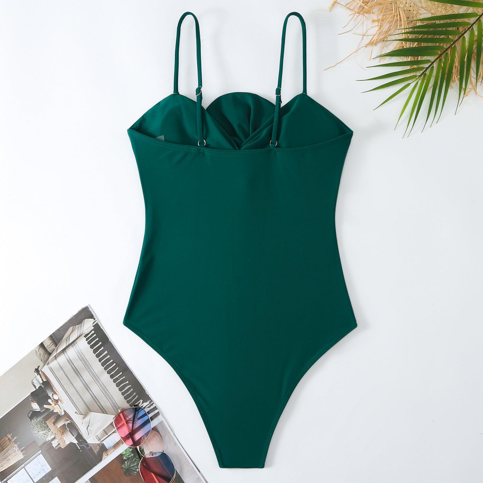 Traje de baño de una pieza para mujer, de color liso, con lazo, estilo retro francés, para adelgazar el vientre.