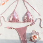 Split Swimsuit Women Sexy Backless Ornament Lace up Bikini Triangle Bag Bikini Chimie