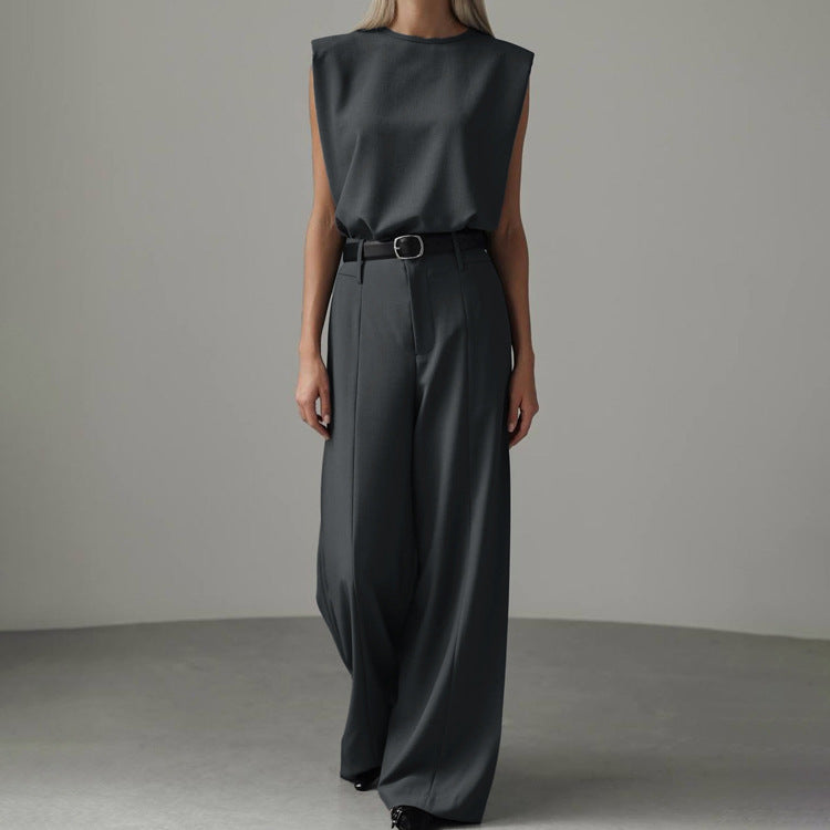 Simple Casual Women Spring Summer Sleeveless Vest Pullover Top Loose Trousers Two Piece Sets Kigali