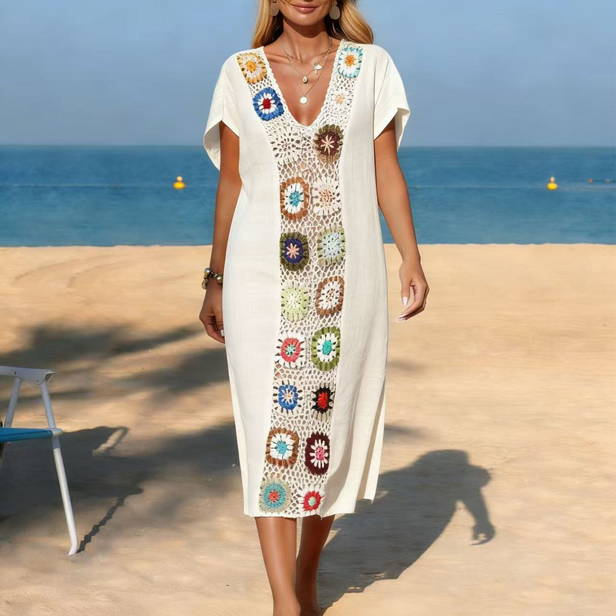 Beach Cover up Arrival Mosaic Floral Beach Dress Cloth Floral Seaside Vacation Sun Protection Blouse Women Tidee