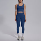 Women Nude Feel No Embarrassment Line Sports Trousers Sexy V neck Beauty Back Running Fitness Pants Yoga Set NESHA