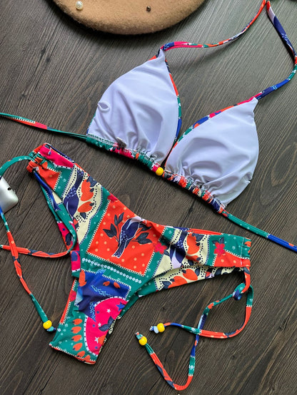Traje de baño de dos piezas con nudo dividido y estampado digital, bikini sexy para mujer