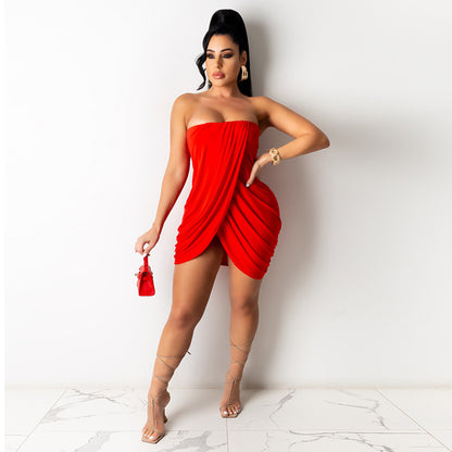 Sexy Irregular Asymmetric Pleating Strapless Dress Formal Dress