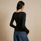 Square Collar Long Sleeve T shirt Women Lace Stitching Tied Waist Slimming Flared Sleeves Top Yiskiss