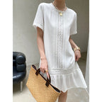 Sinan First Love Atmosphere Tencel Lyocell Hollow Out Cutout Lace Embroidery French Dress Small Sinan