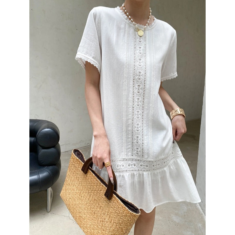 Sinan First Love Atmosphere Tencel Lyocell Hollow Out Cutout Lace Embroidery French Dress Small Sinan