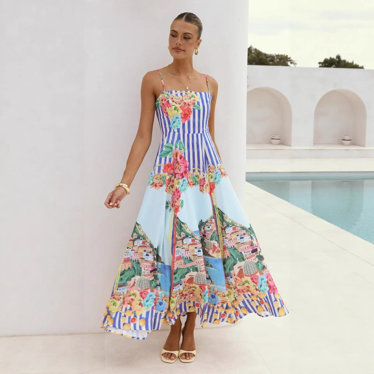 Women Positioning Printing Swing Camisole Dress Zemy