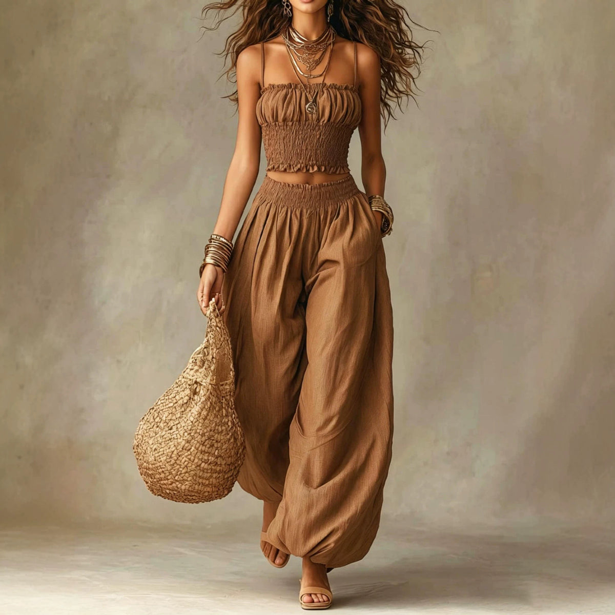 Elegant Short Tube Top Suspenders Bloomers Set Holiday Casual Two Piece Sets Venly