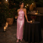 Summer Women Sequined Halter Dress Sexy Slim Fit Maxi Dress Ladies Party Evening Dress RayWin