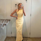 Crossbody Halter Full Hosting Summer Pleated Backless Dress FREYA