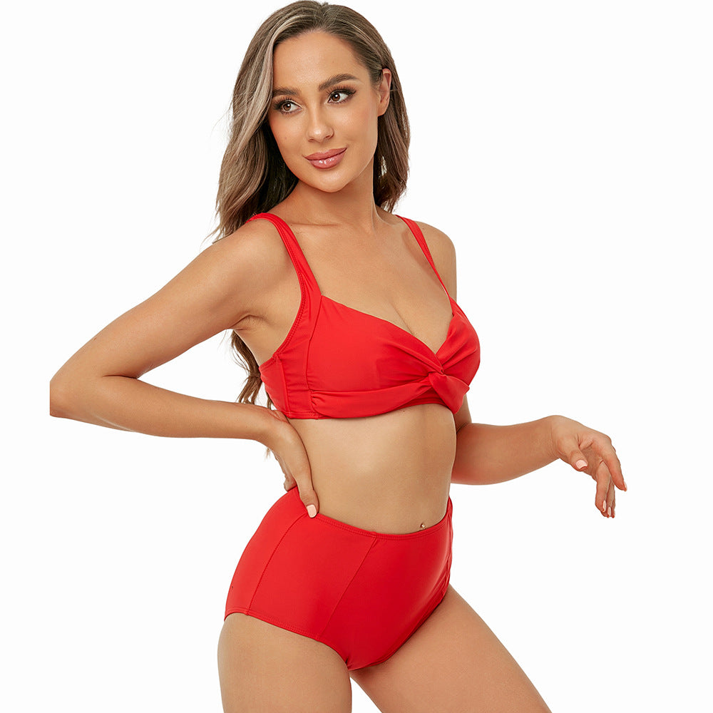 Bikini Lady Sexy High Waist Split Swimsuit Bikini Solid Color Swimsuit
