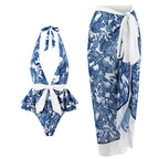 Traje de baño de una pieza para mujer, ajustado, adelgazante, vintage, estampado de gasa, vestido con soporte de acero, bolsa rígida