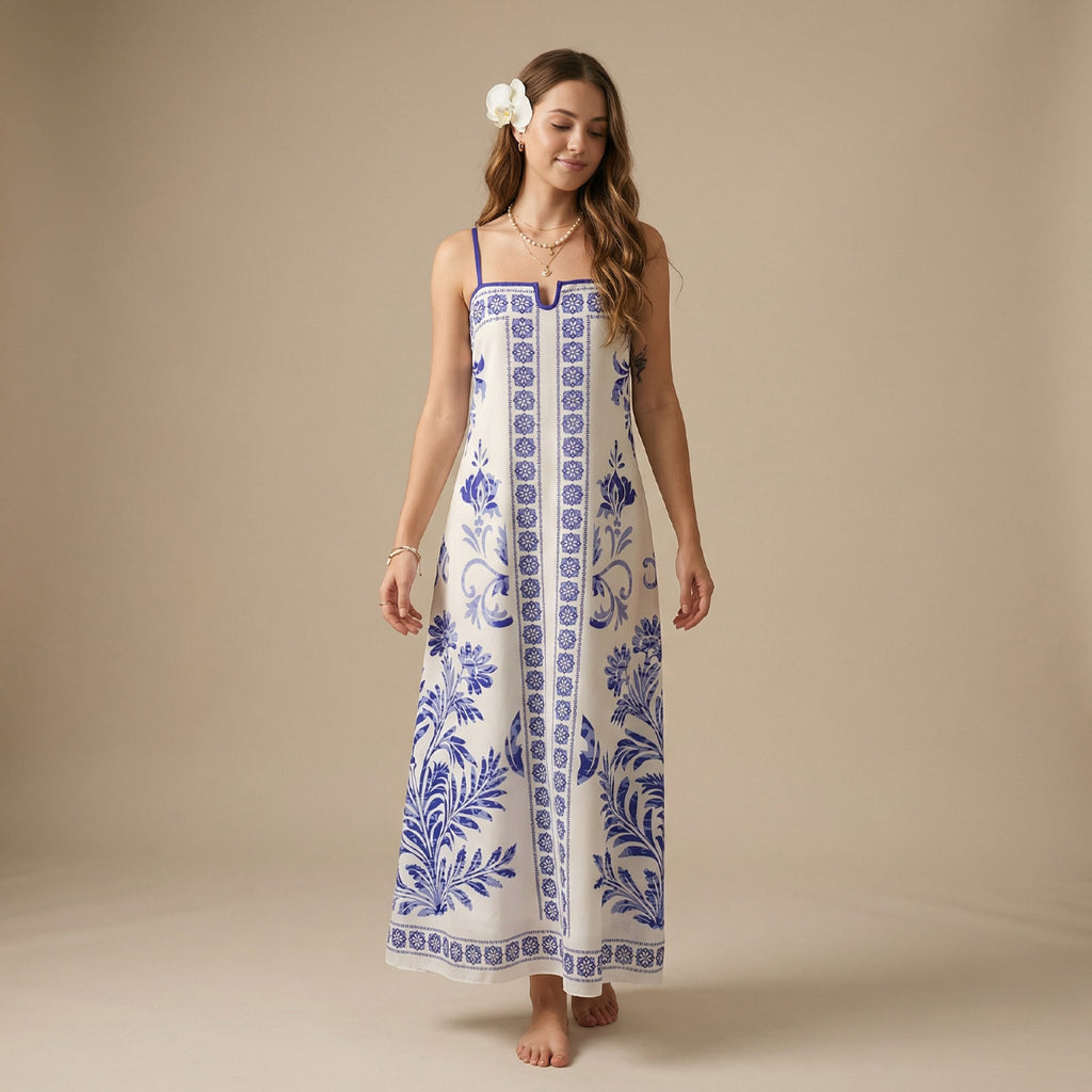 Swimwear One Piece Beach Dress Long Solid Color Tie Dye Printing Bandeau Sling Swimsuit BALANCE