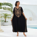 Rayon Embroidered Holiday Loose Dress Women Vacation Beach Blouse Long Robe Bikini Cover up EvenStar