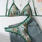 Green Leopard Print Sexy Bikini Slimming Two Piece Set Swimsuit CSC