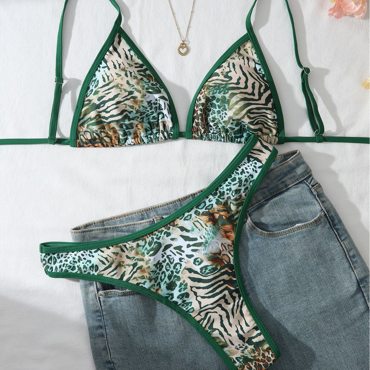 Green Leopard Print Sexy Bikini Slimming Two Piece Set Swimsuit CSC