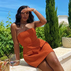 Summer Solid Color Sleeveless Sexy Bandeau Slim Fit High Waist Short Dress Axey