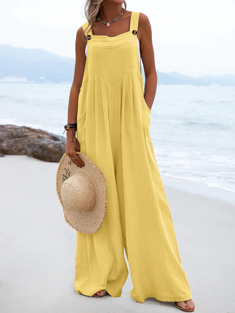 Mono de verano para mujer, mono étnico de color liso con pierna ancha