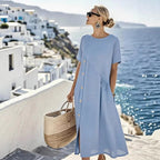 Casual Fastener Decoration Fold Pocket Mid Length Dress NICE